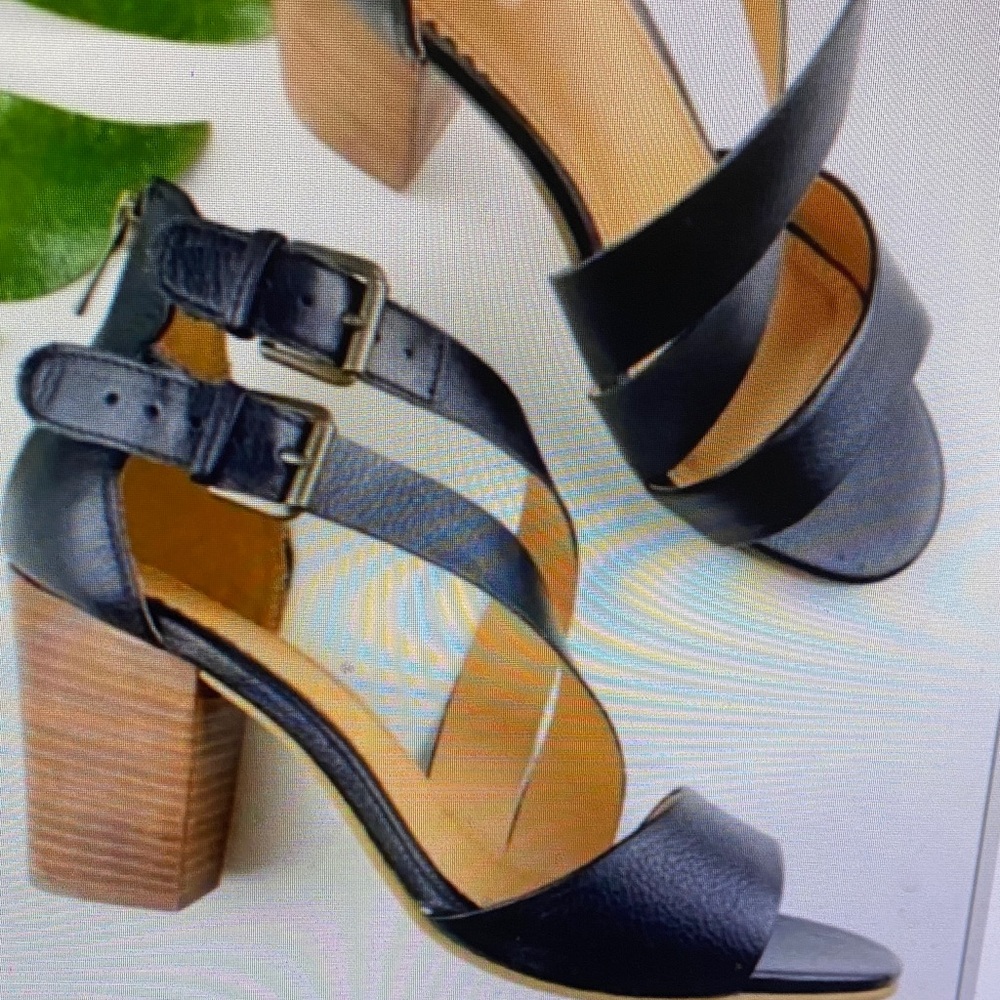 Crevo Black Double-Buckle Block Heel Sandals